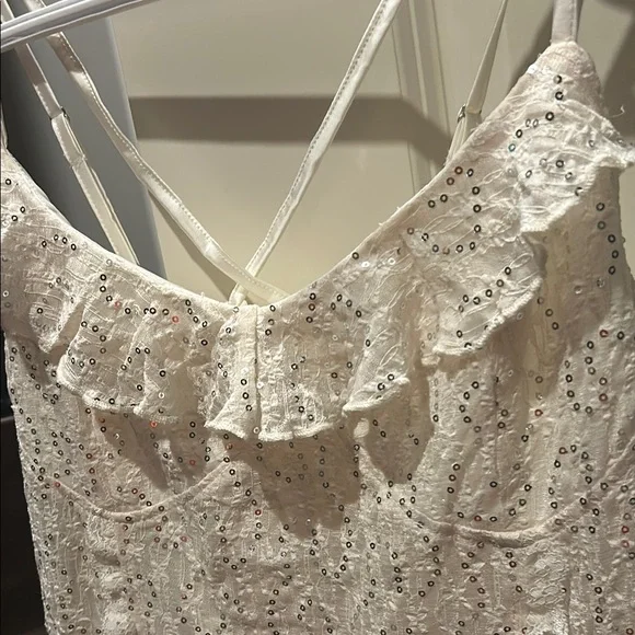 White Lace Ruffle Dress - Picture 2 of 7